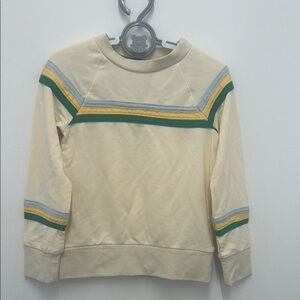 Cream light weight Sweatshirt with Green and Yellow Stripes